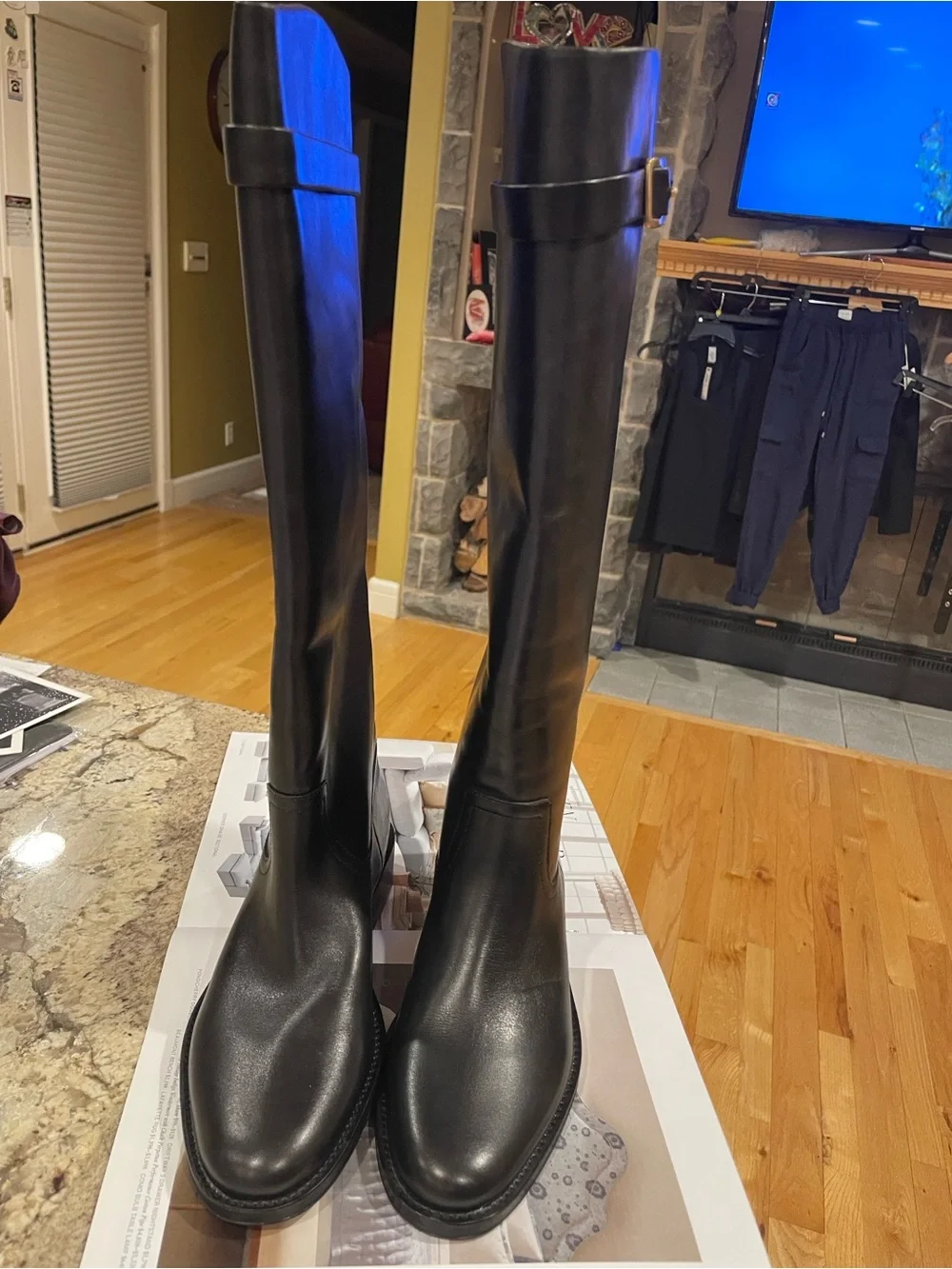NWT PAIGE Black Leather Over-the-Knee Leather Boots